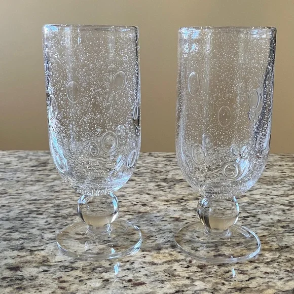 Southern Living at HOME Bubble Glass Goblets Set of 2 Clear Seeded Glass 13 oz - Picture 3 of 5